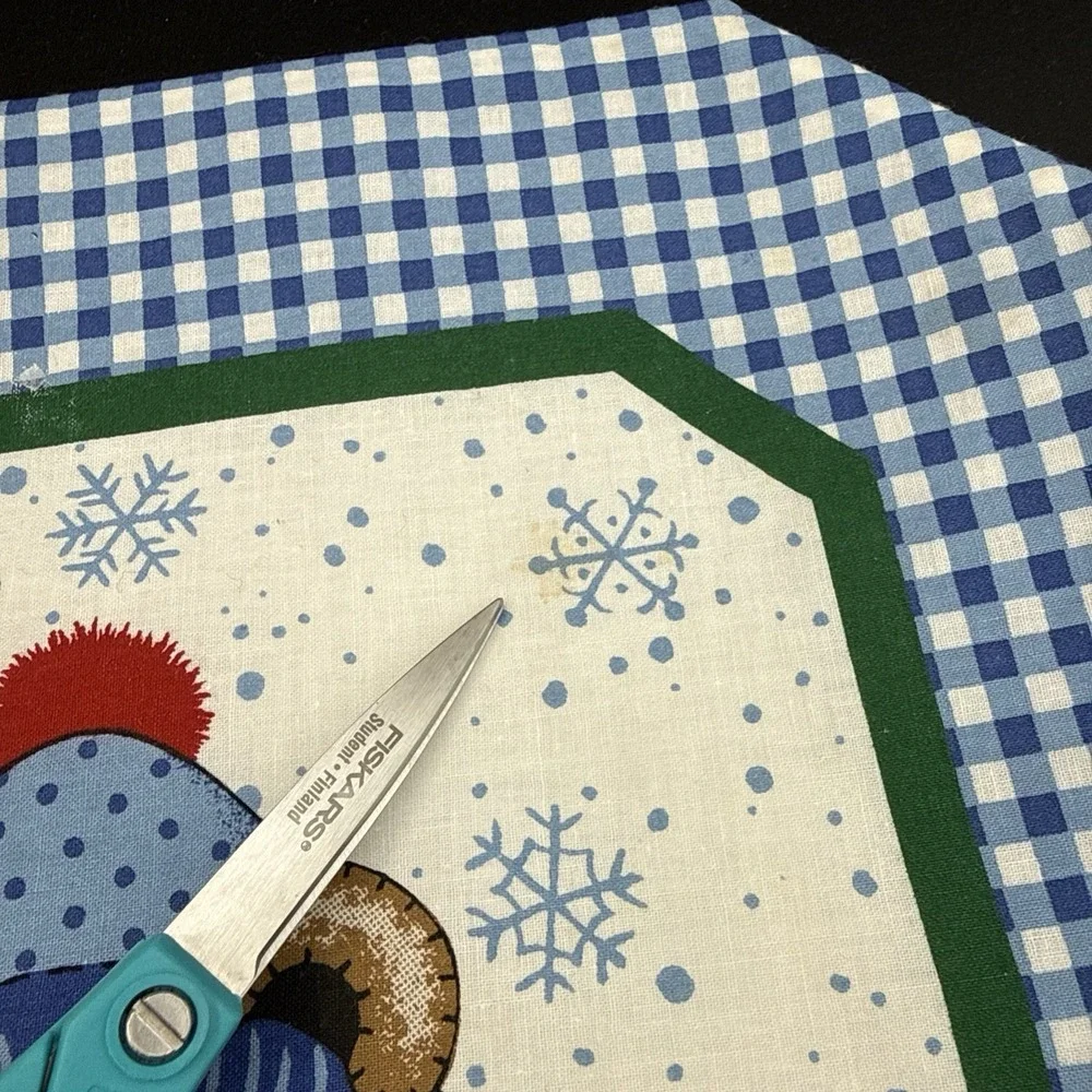Vintage Quilted Placemats (4) Bear Blue Border B&D Cottage Core Christmas